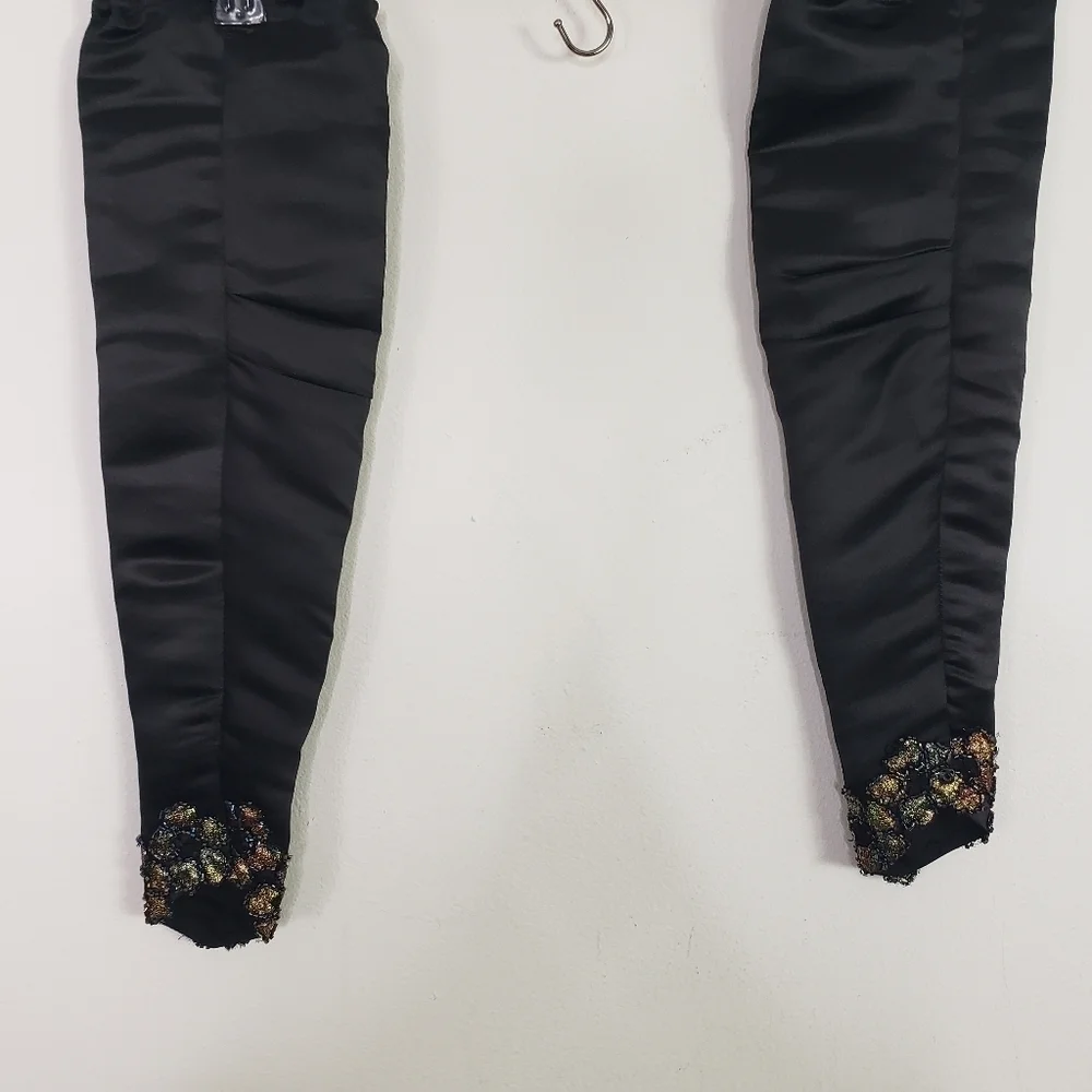 Menekshe black silk gown beaded appliqué formal - Picture 10 of 11